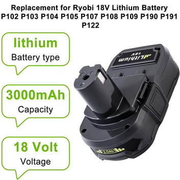 For Ryobi 18V Battery Replacement | P102 P108 3.0Ah One+ Plus  Li-ion Battery