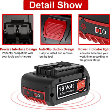 2 Pack For 18V BOSCH Battery Replacement | BAT610G 6500mAh Li-ion Battery